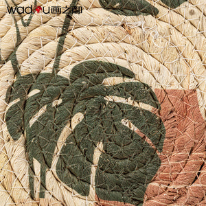 Wood Art - Mesh Rattan Weaving Printed with Linen Canvas & Pine Wood Frame